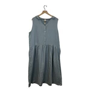 NWT Lintico 100% Linen Sleeveless Blue sailor colar Dress Women’s Plus Size XXL